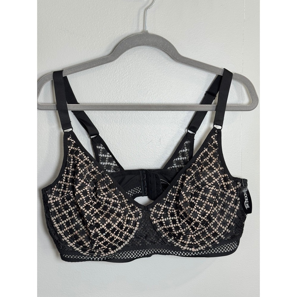 Adore Me‎ Black Lace Overlay Full Coverage Bra 42DDD New